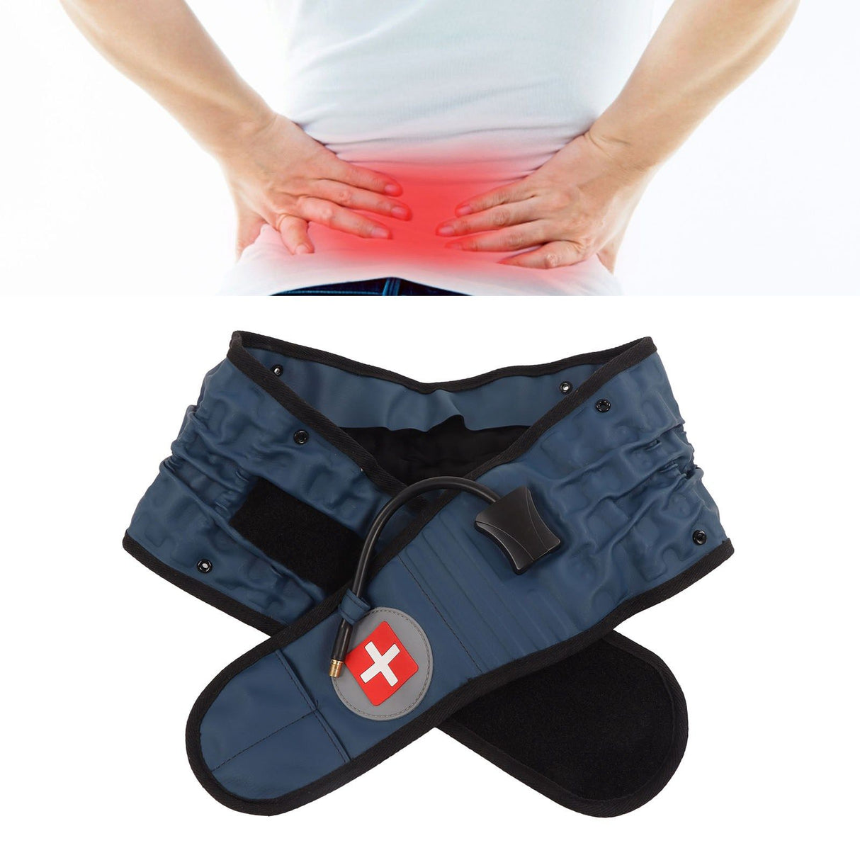 Back Decompression Belt Inflatable Relaxing Muscles Traction Function TPU Material Lower Back Support Device Blue Silver Inflator L