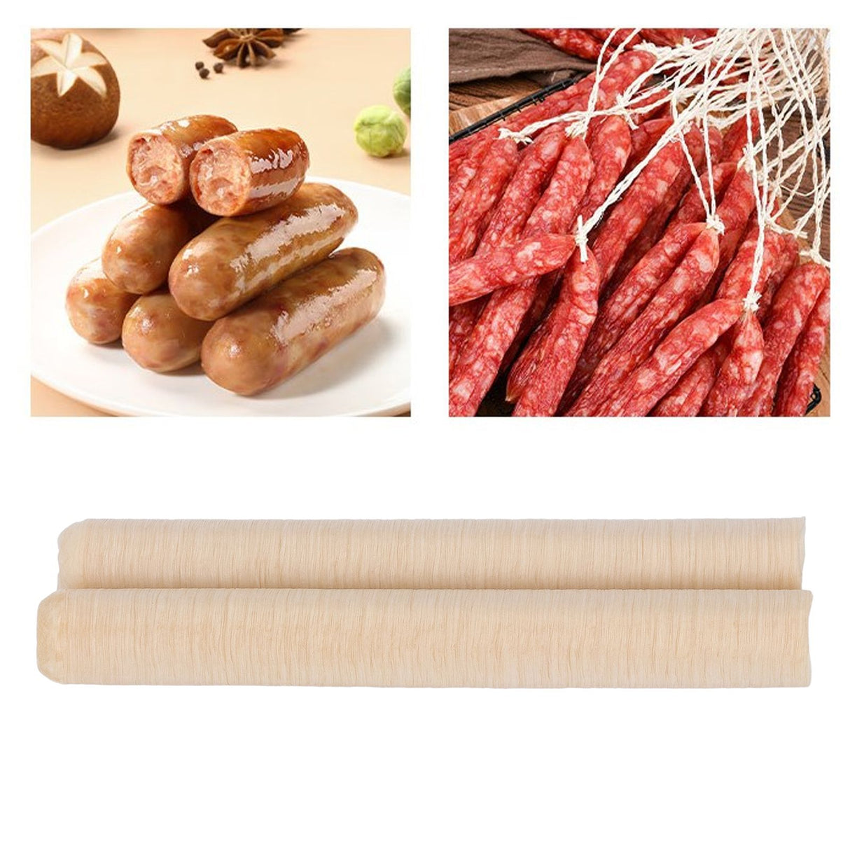 2pcs Collagen Sausage Casing Dried Natural Handmade Sausage Tube Casing for Home 19mm