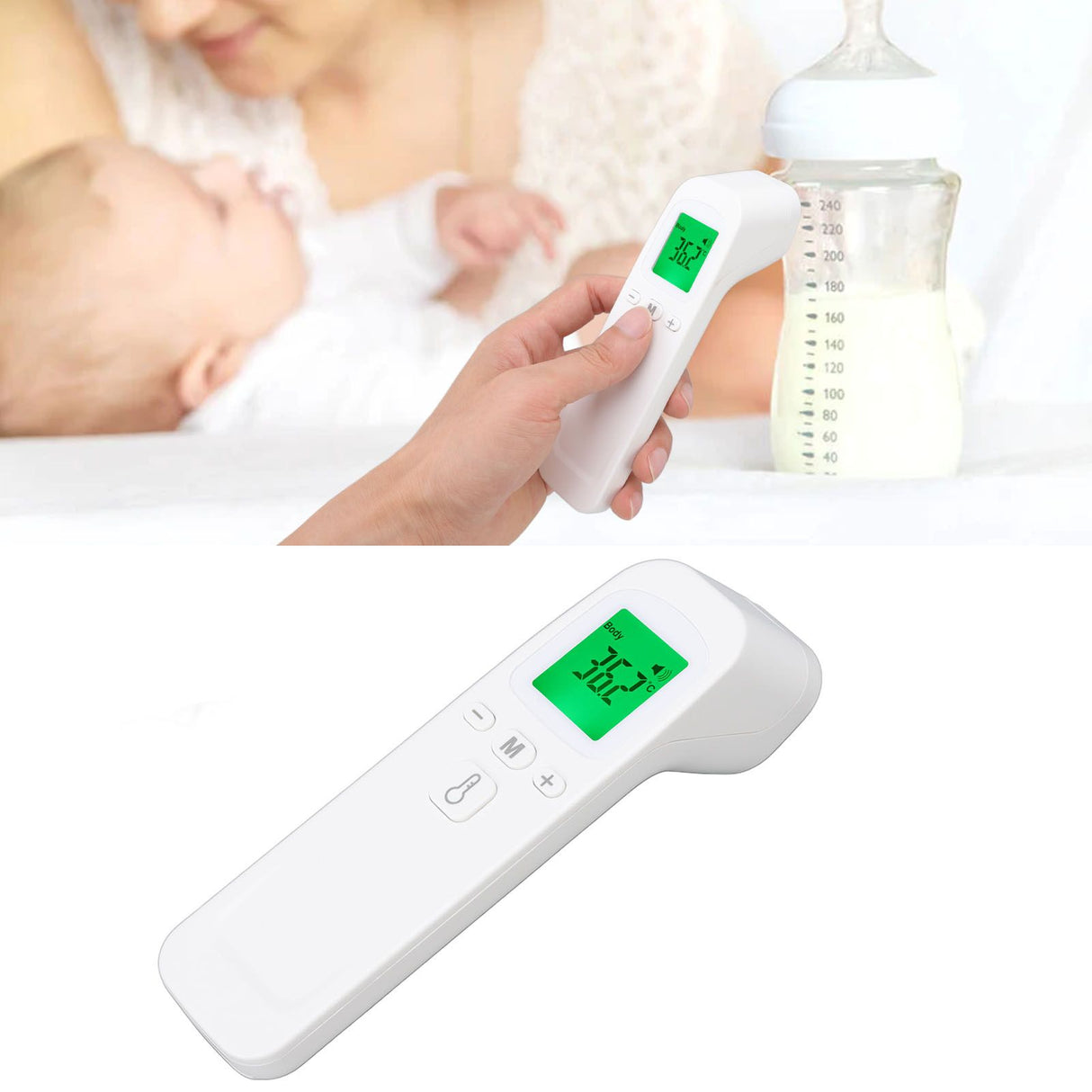 Forehead Thermometer White Electric Digital Touchless Infrared Thermometer for Hospital