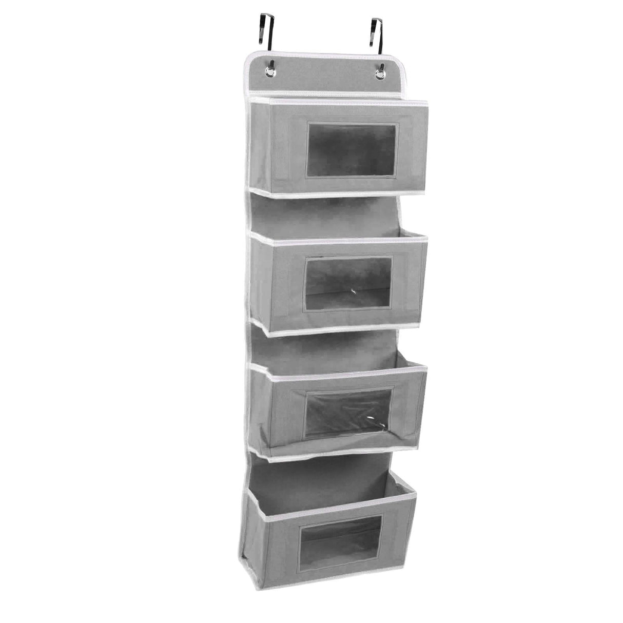 Hanging Closet Organizer Multilayer Strong Load Bearing Capacity Nonwoven Over Door Organizer Hanging Organizer with 2 Hooks Grey 4 Compartments