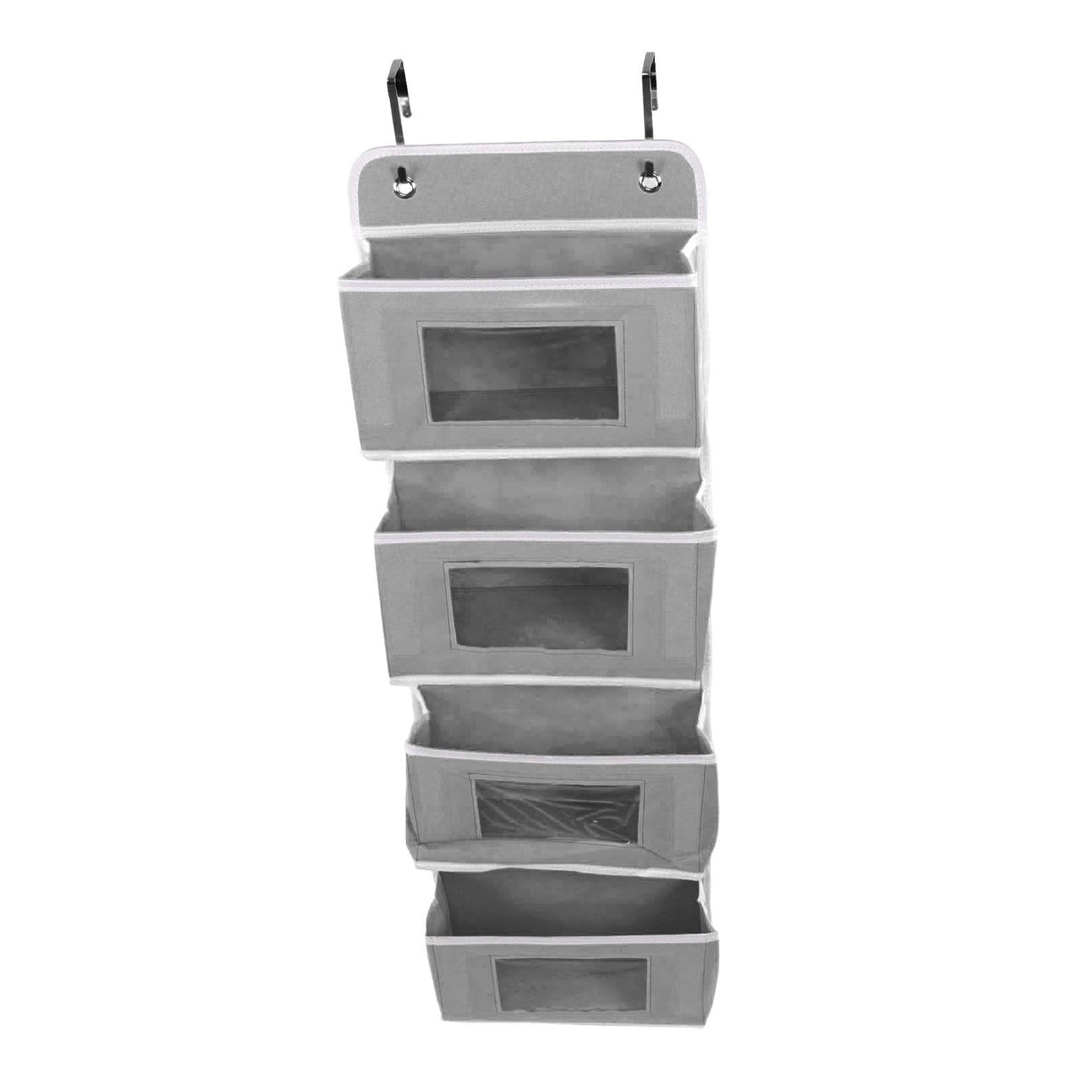 Hanging Closet Organizer Multilayer Strong Load Bearing Capacity Nonwoven Over Door Organizer Hanging Organizer with 2 Hooks Grey 4 Compartments
