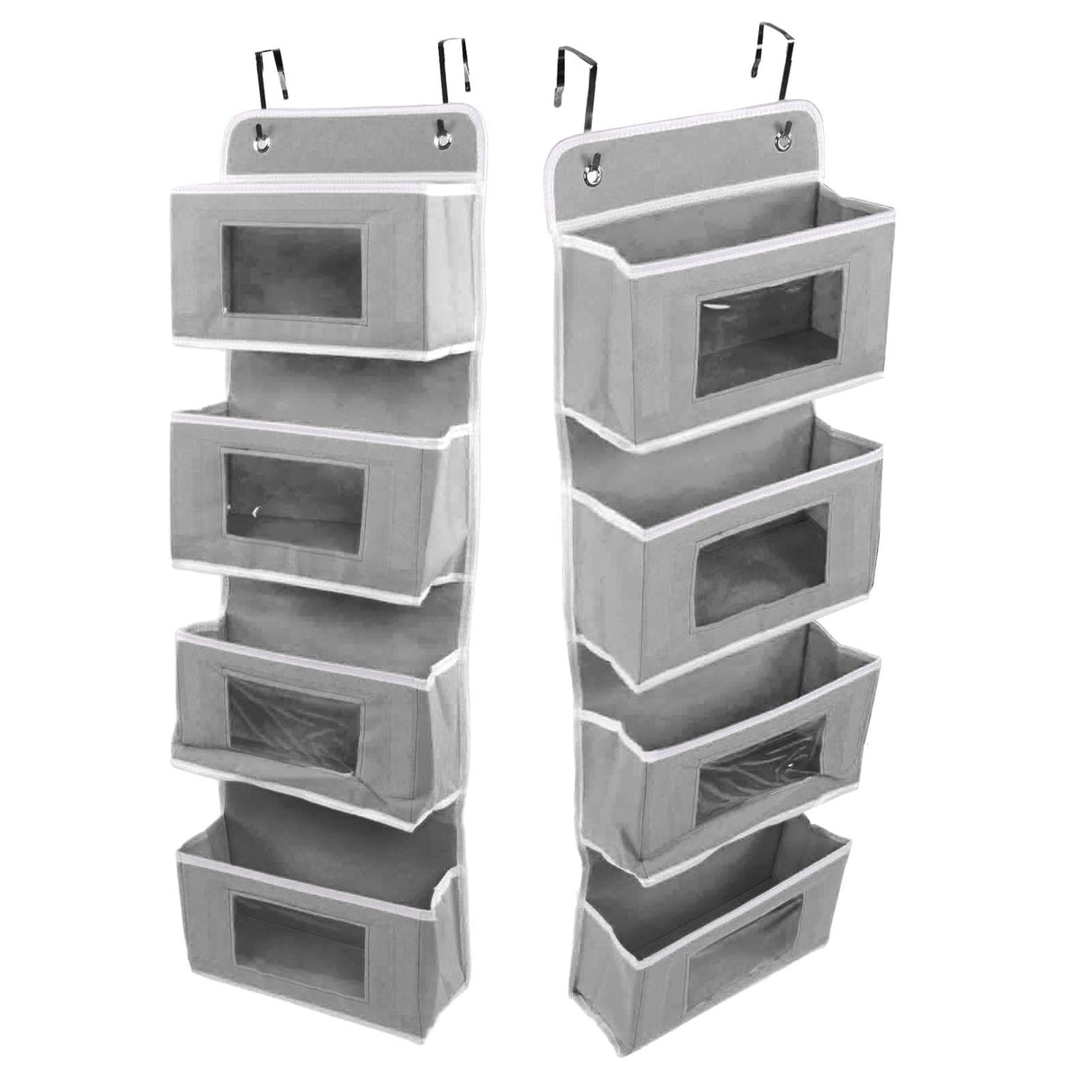 Hanging Closet Organizer Multilayer Strong Load Bearing Capacity Nonwoven Over Door Organizer Hanging Organizer with 2 Hooks Grey 4 Compartments