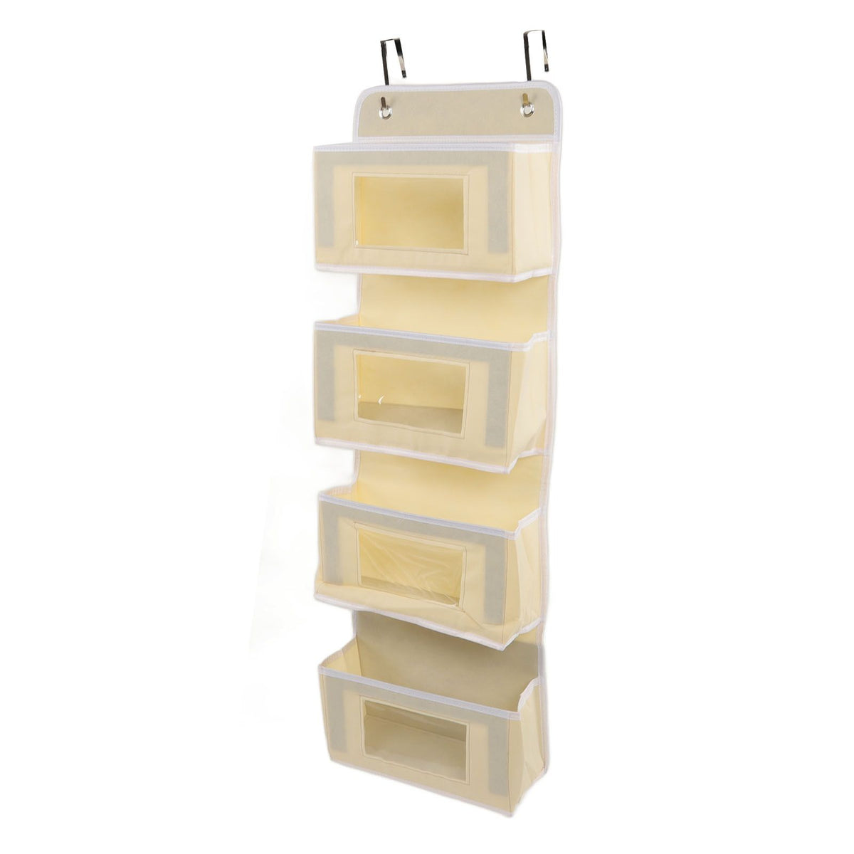 Hanging Closet Organizer Multilayer Strong Load Bearing Capacity Nonwoven Over Door Organizer Hanging Organizer with 2 Hooks Khaki 4 Compartments