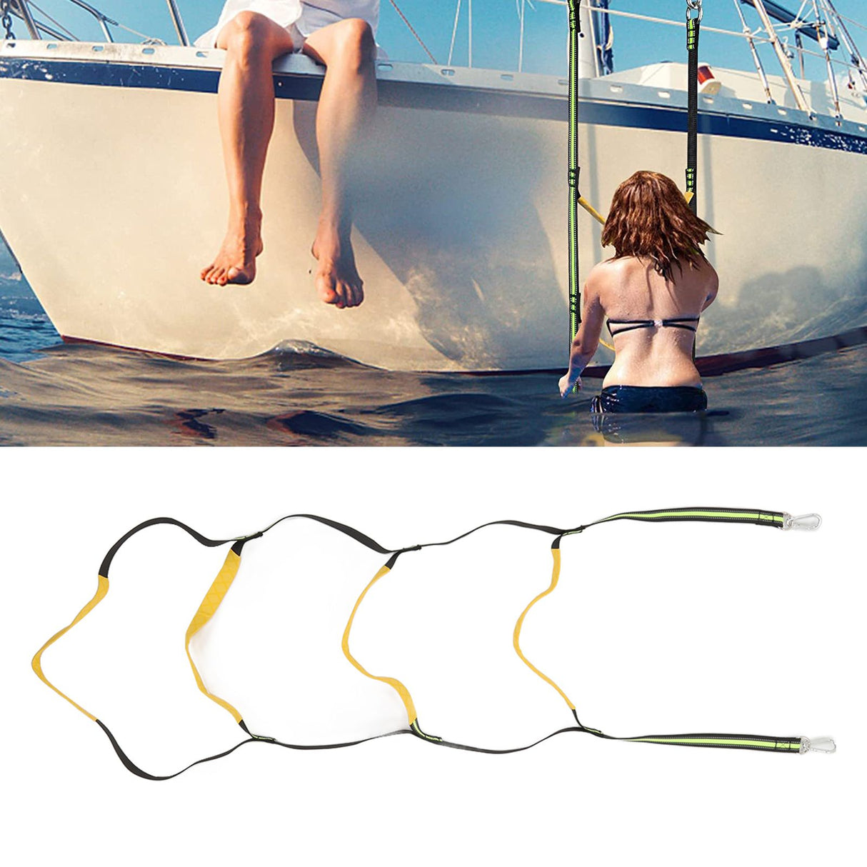 Boat Marine Rope Ladder Boarding Rope Ladder for Inflatable Boat Kayak Motorboat Canoeing Fluorescent Green 4 Stairs