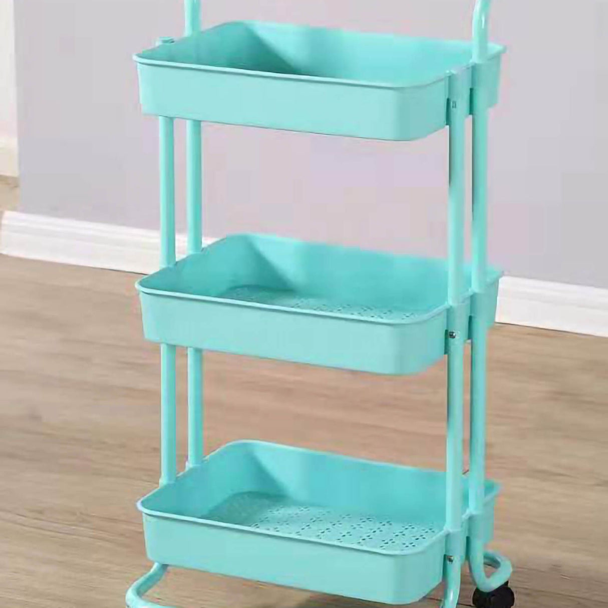 Heavy Duty 3 Tier Utility Rolling Cart Stylish Multifunctional Storage Organizer for Kitchen Bathroom Living Room Blue