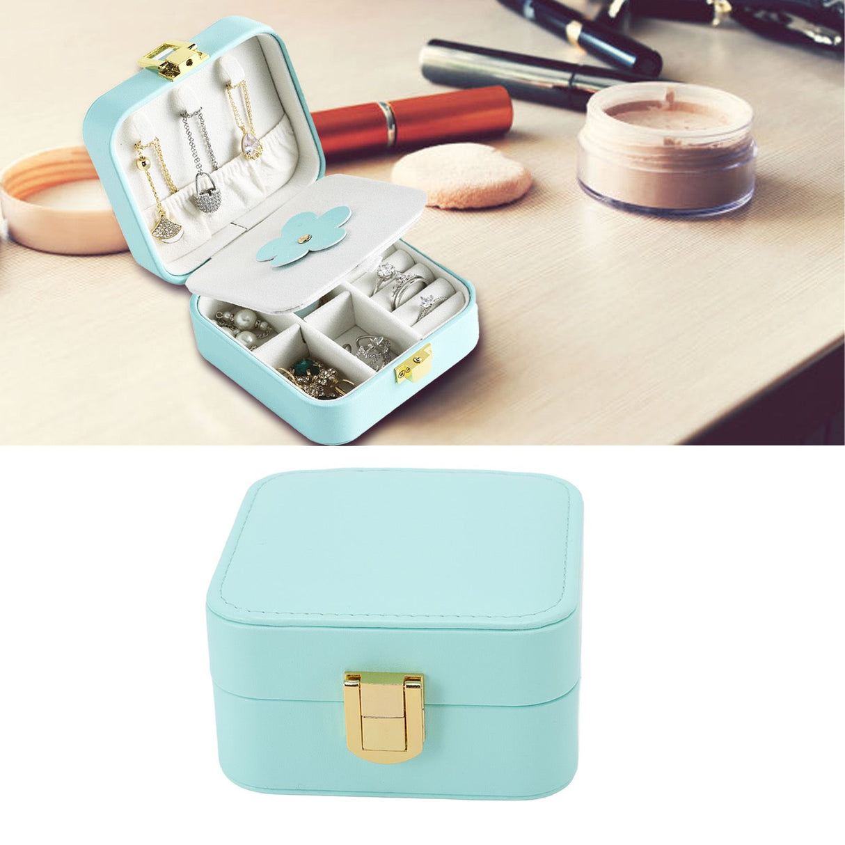 Jewelry Case Small Jewelry Box Organizer Display Storage Portable for Rings and Earrings Mint Green