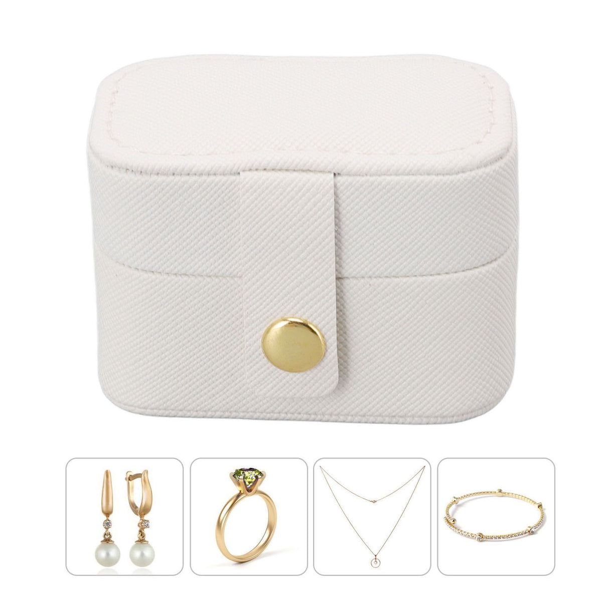 Mini Ring Storage Box PU Leather Small Jewelry Box Organizer Small Travel Earring Case White