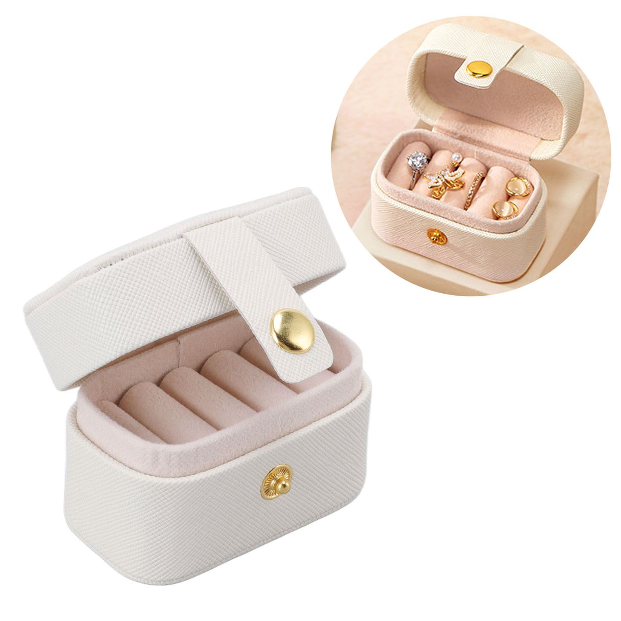 Mini Ring Storage Box PU Leather Small Jewelry Box Organizer Small Travel Earring Case White