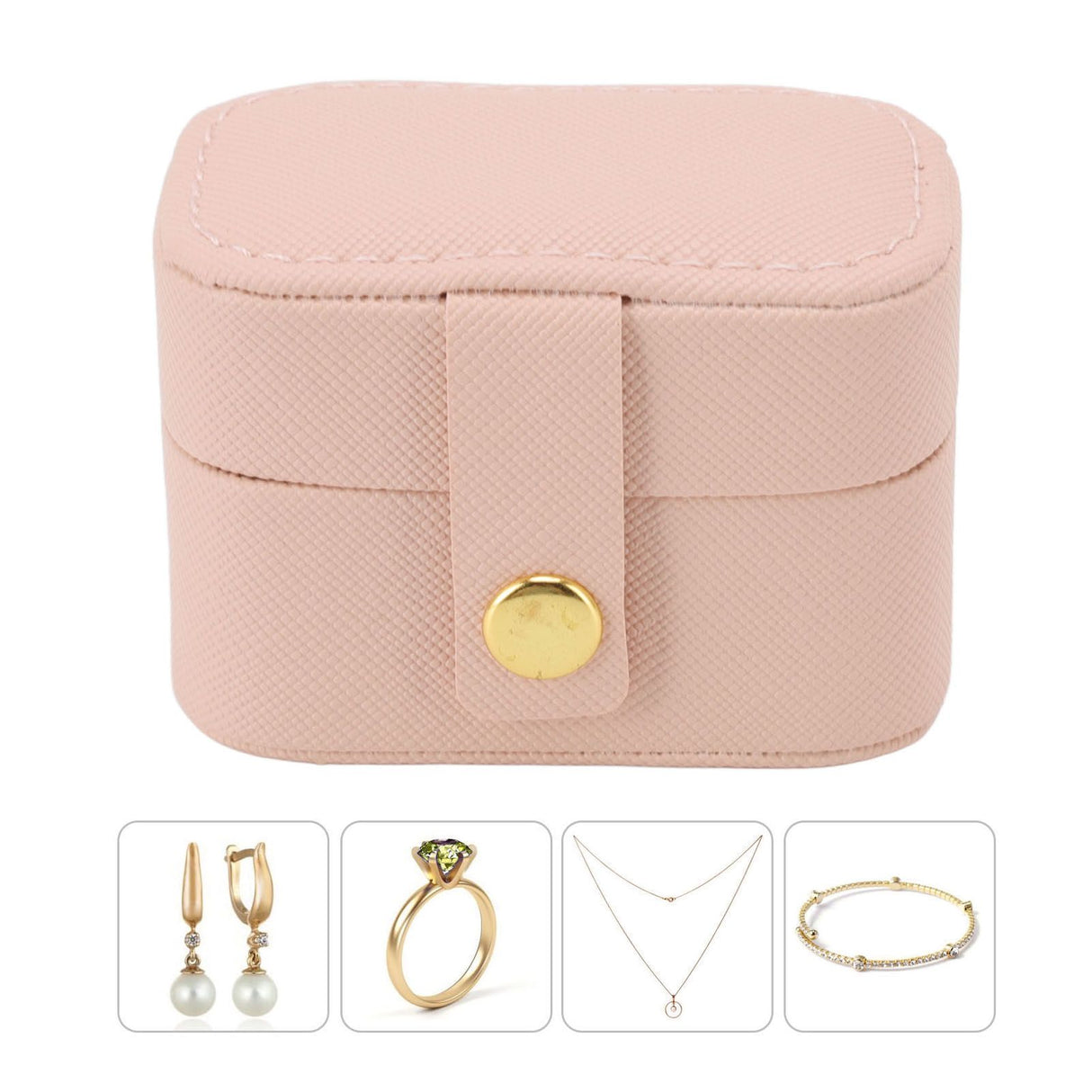 Mini Ring Storage Box PU Leather Small Jewelry Box Organizer Small Travel Earring Case Pink
