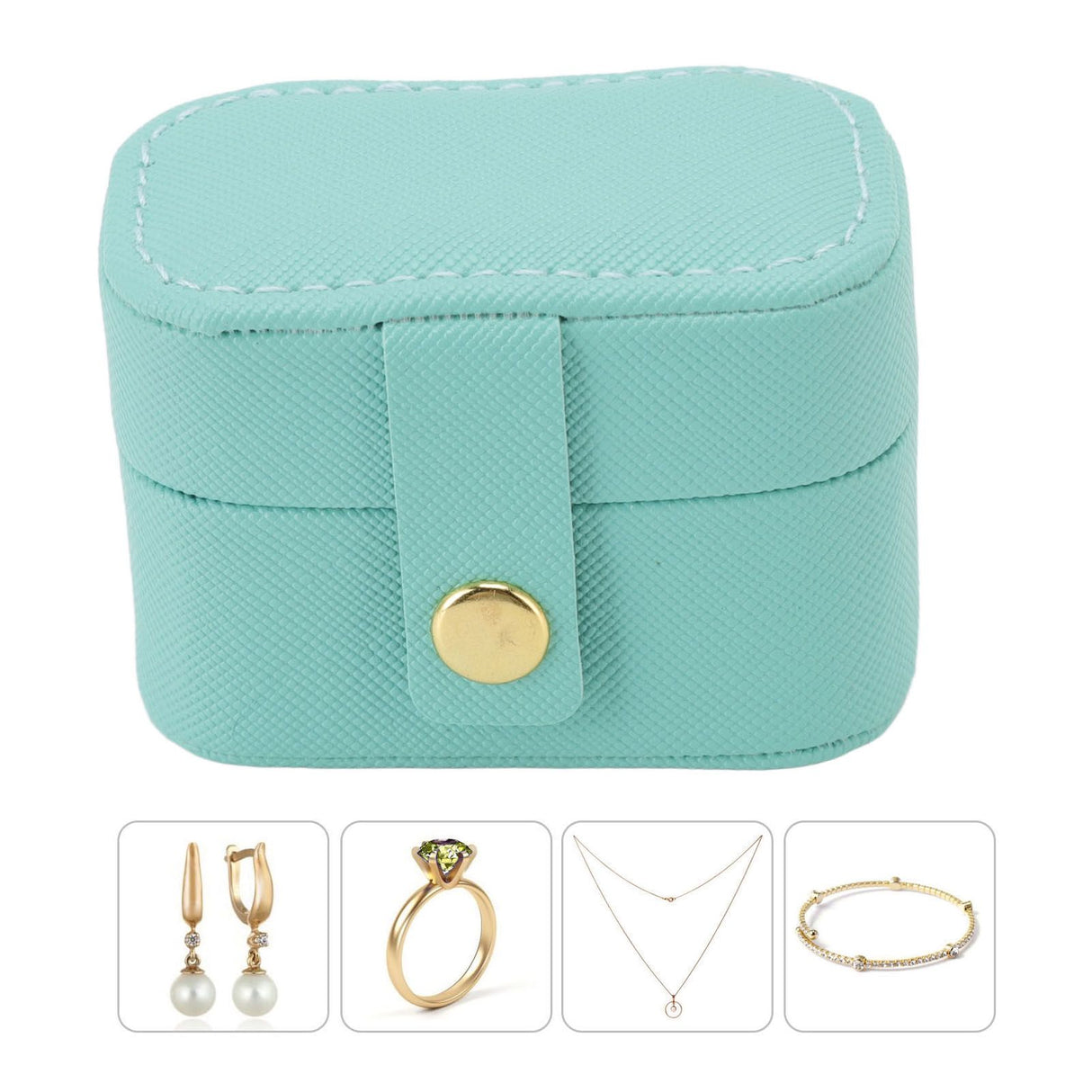 Mini Ring Storage Box PU Leather Small Jewelry Box Organizer Small Travel Earring Case Blue
