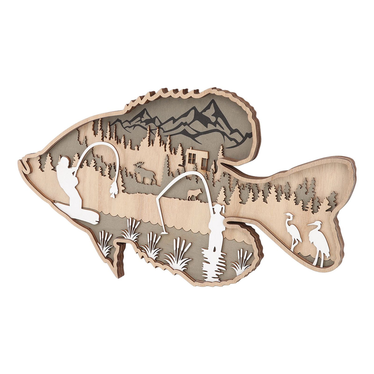 Wooden Hollowed Fish Figurine Multilayer Boxwood Decorative Wooden Hollowed Fish Striped for Home Office Canteen Bass