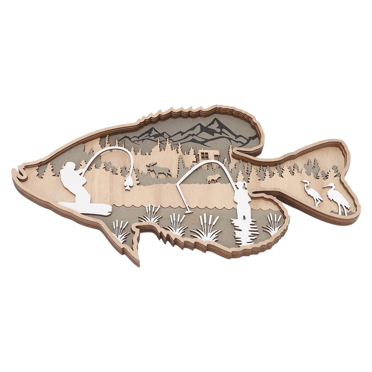 Wooden Hollowed Fish Figurine Multilayer Boxwood Decorative Wooden Hollowed Fish Striped for Home Office Canteen Bass