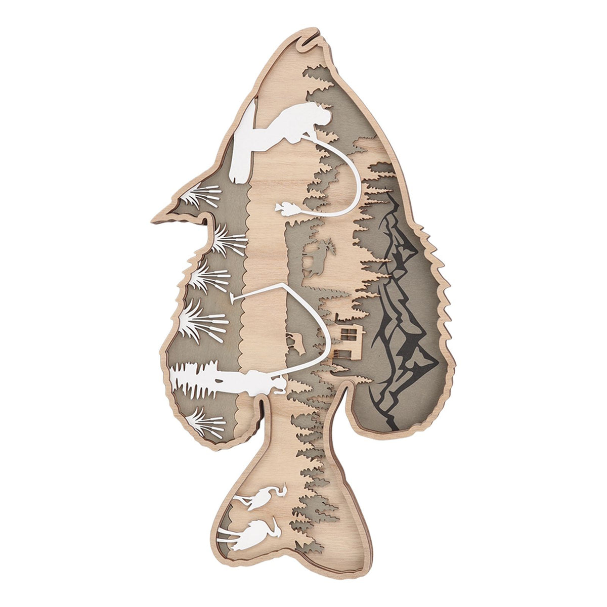 Wooden Hollowed Fish Figurine Multilayer Boxwood Decorative Wooden Hollowed Fish Striped for Home Office Canteen Bass