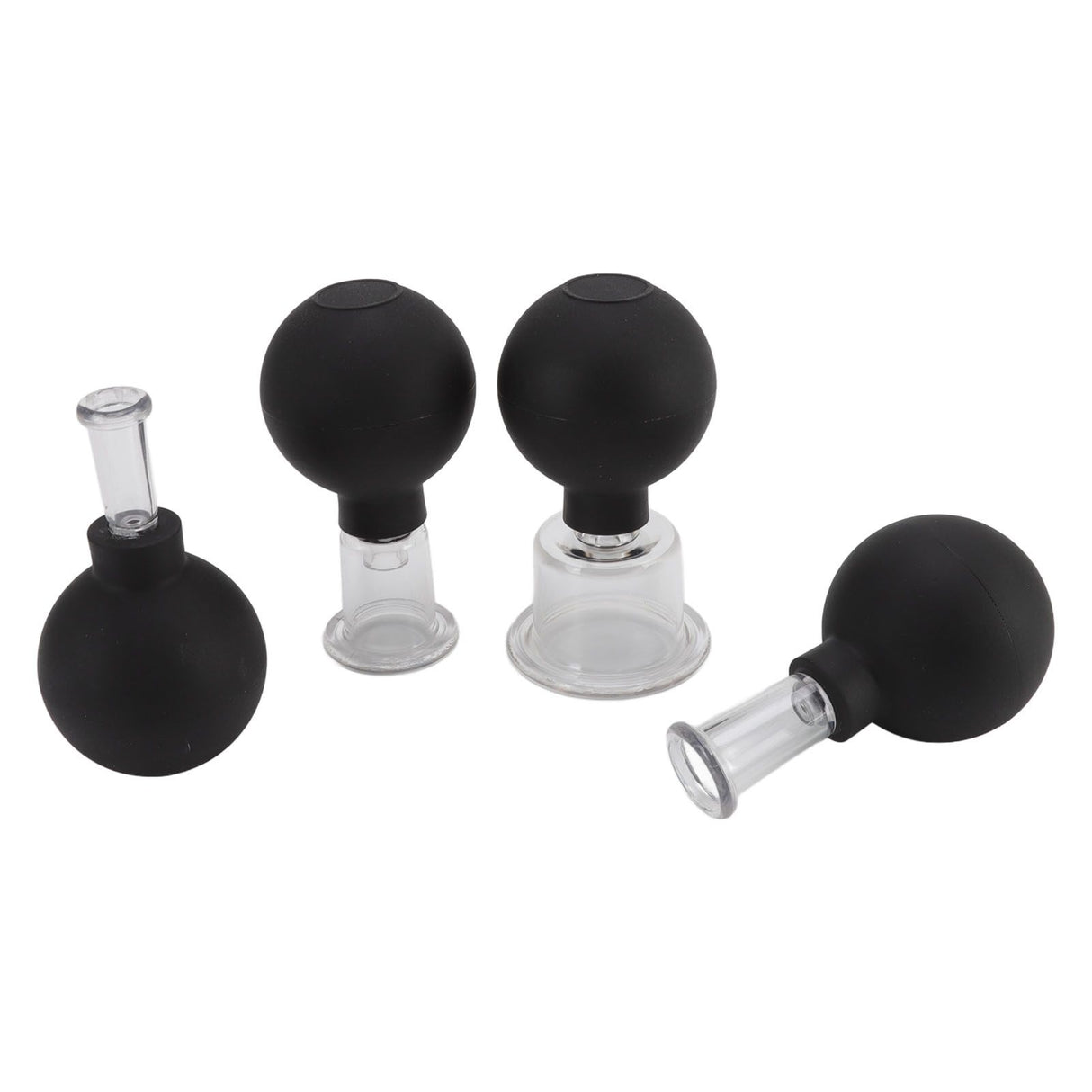 4Pcs Glass Cupping Set Black Silicone Ball Massage Vacuum Suction Cupping for Facial Skin