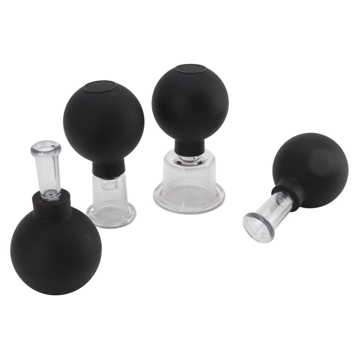 4Pcs Glass Cupping Set Black Silicone Ball Massage Vacuum Suction Cupping for Facial Skin