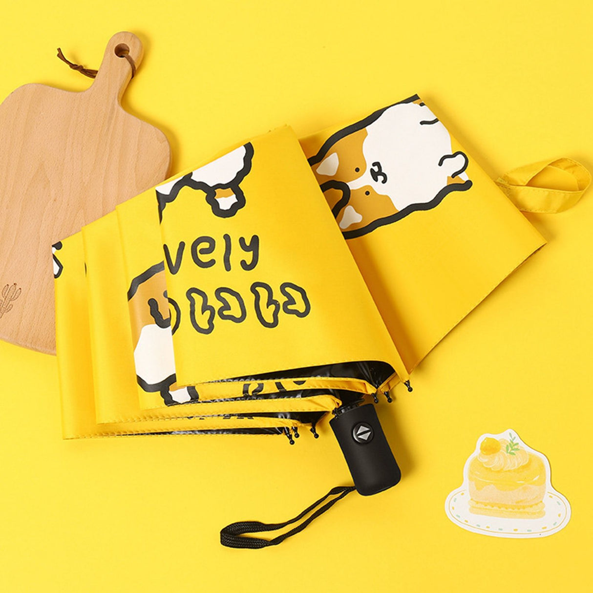UV Protection Umbrella Fully Automatic Foldable Vinyl Portable Cute Bear Parasol for Outdoor Yellow