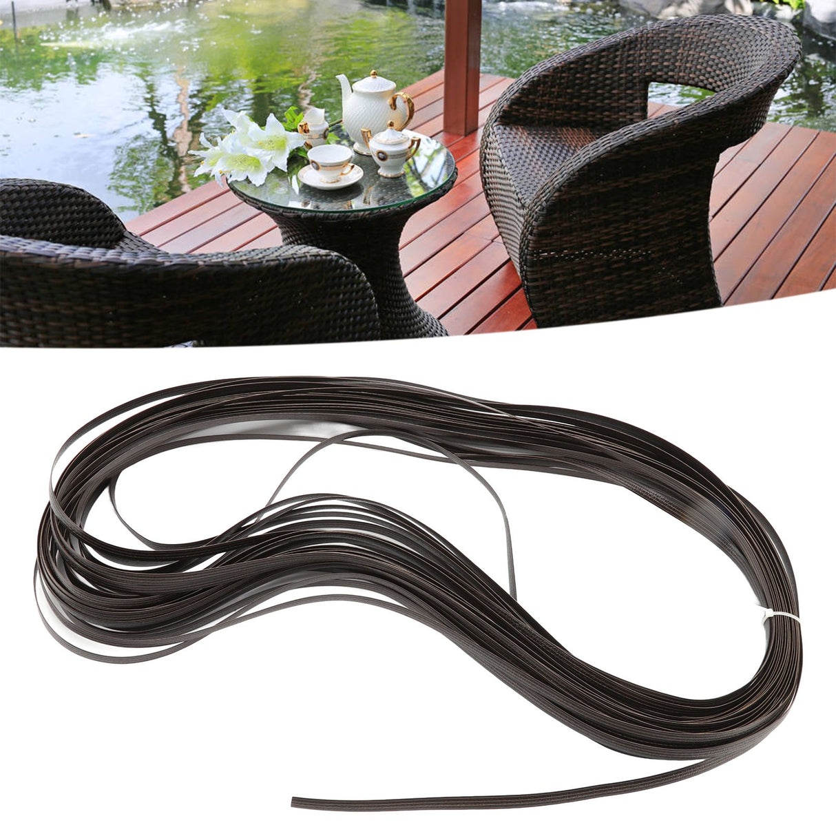 Wicker Repair Kit Plastic Patio Chair Table Sofa Synthetic Rattan Material for Furniture Double Sided Dark Brown
