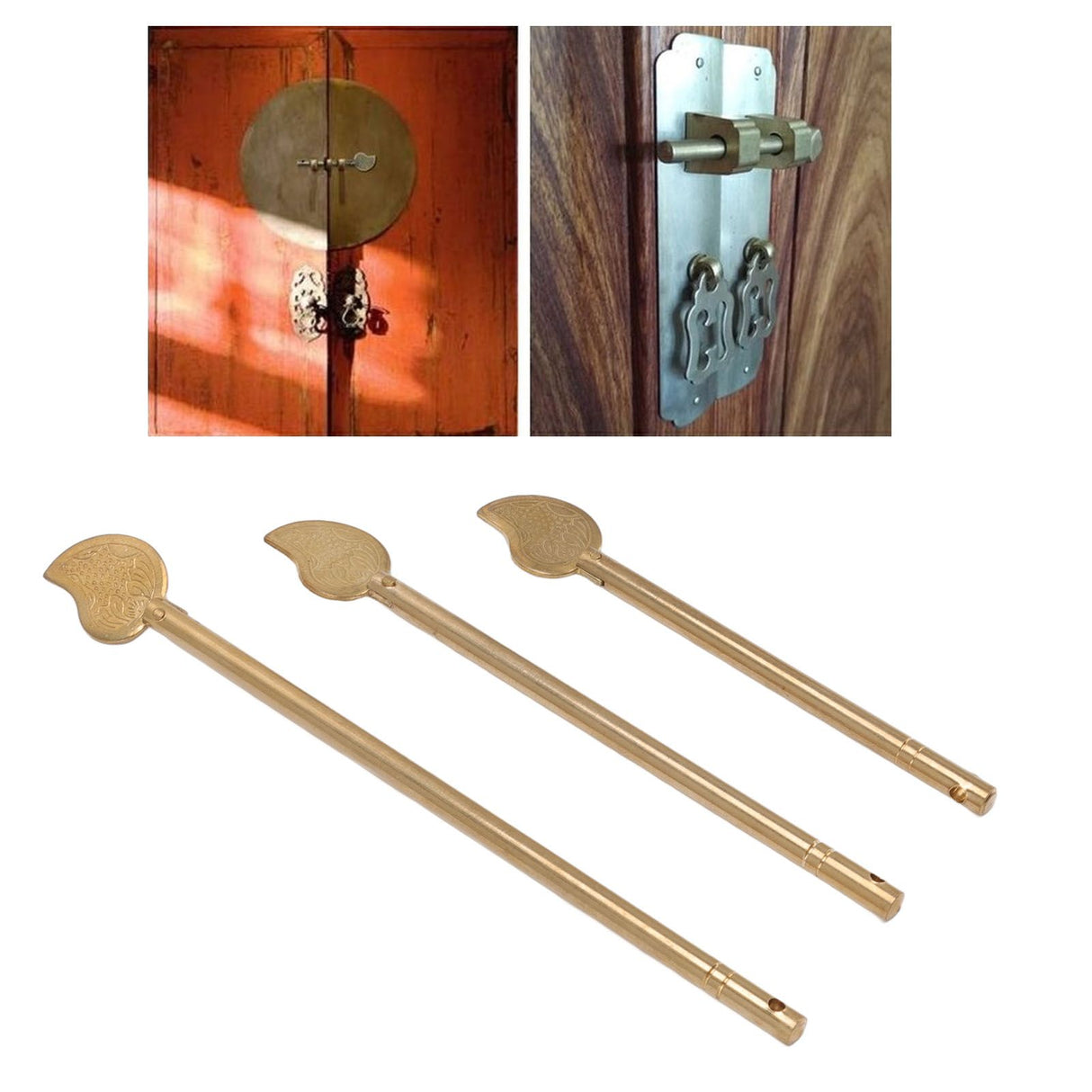 3PCS Cabinet Key Latch Leaf Shaped Cabinet Locking Pin Brass Chinese Latch Bolt for Home Furniture