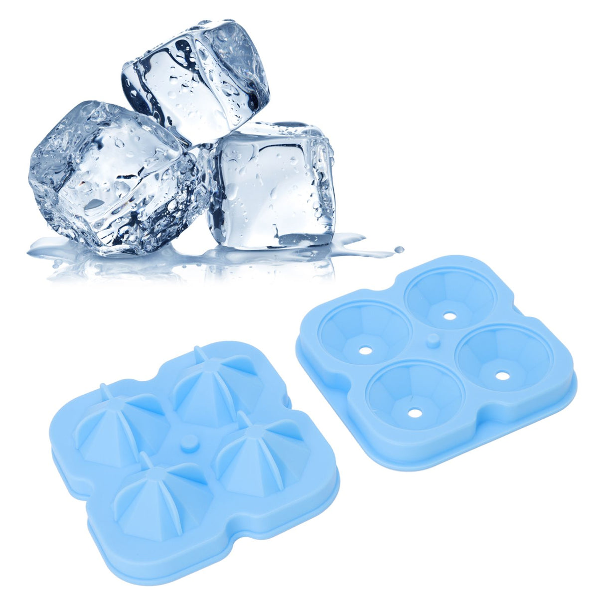4 Hole Diamond Shaped Ice Cube Mold Silicone Ice Cube Trays for Cake Molds DIY Chocolate Candy Blue
