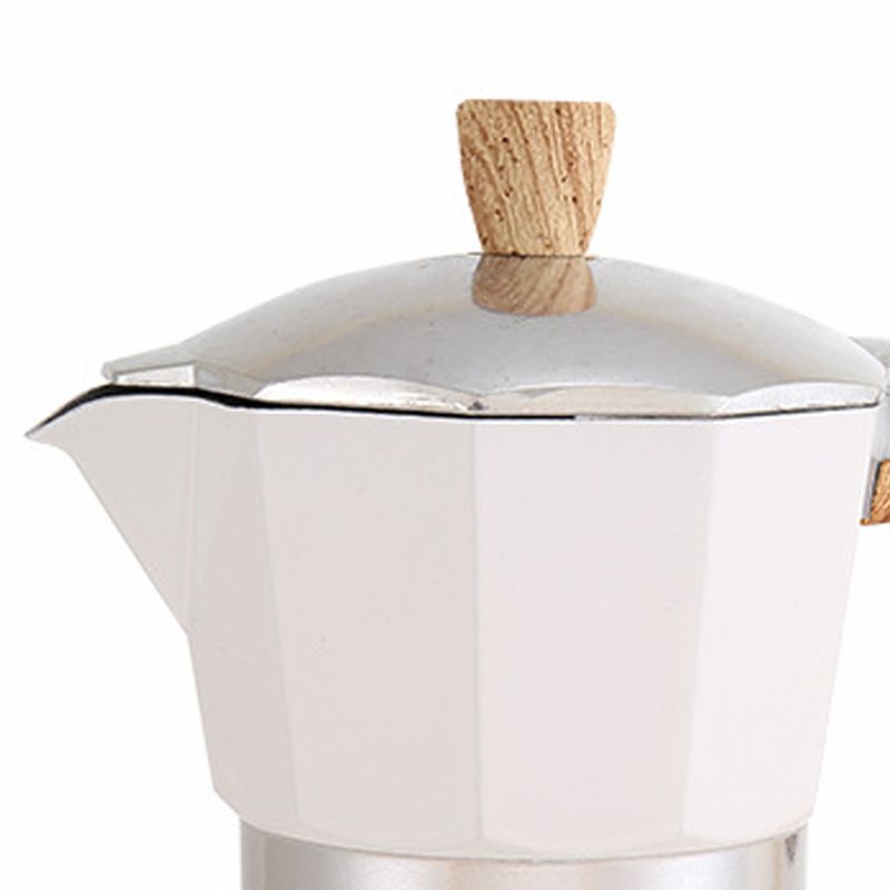 Aluminum Coffee Pot with Wood Grain Handle Moka Coffee Pot Outdoor Portable Coffee Maker Tool Beige 150ML