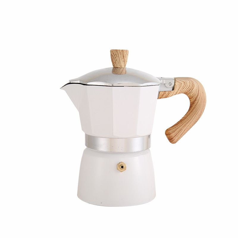 Aluminum Coffee Pot with Wood Grain Handle Moka Coffee Pot Outdoor Portable Coffee Maker Tool Beige 300ML