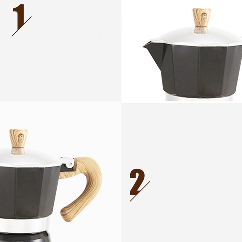 Aluminum Coffee Pot with Wood Grain Handle Moka Coffee Pot Outdoor Portable Coffee Maker Tool Matte Black 150ML