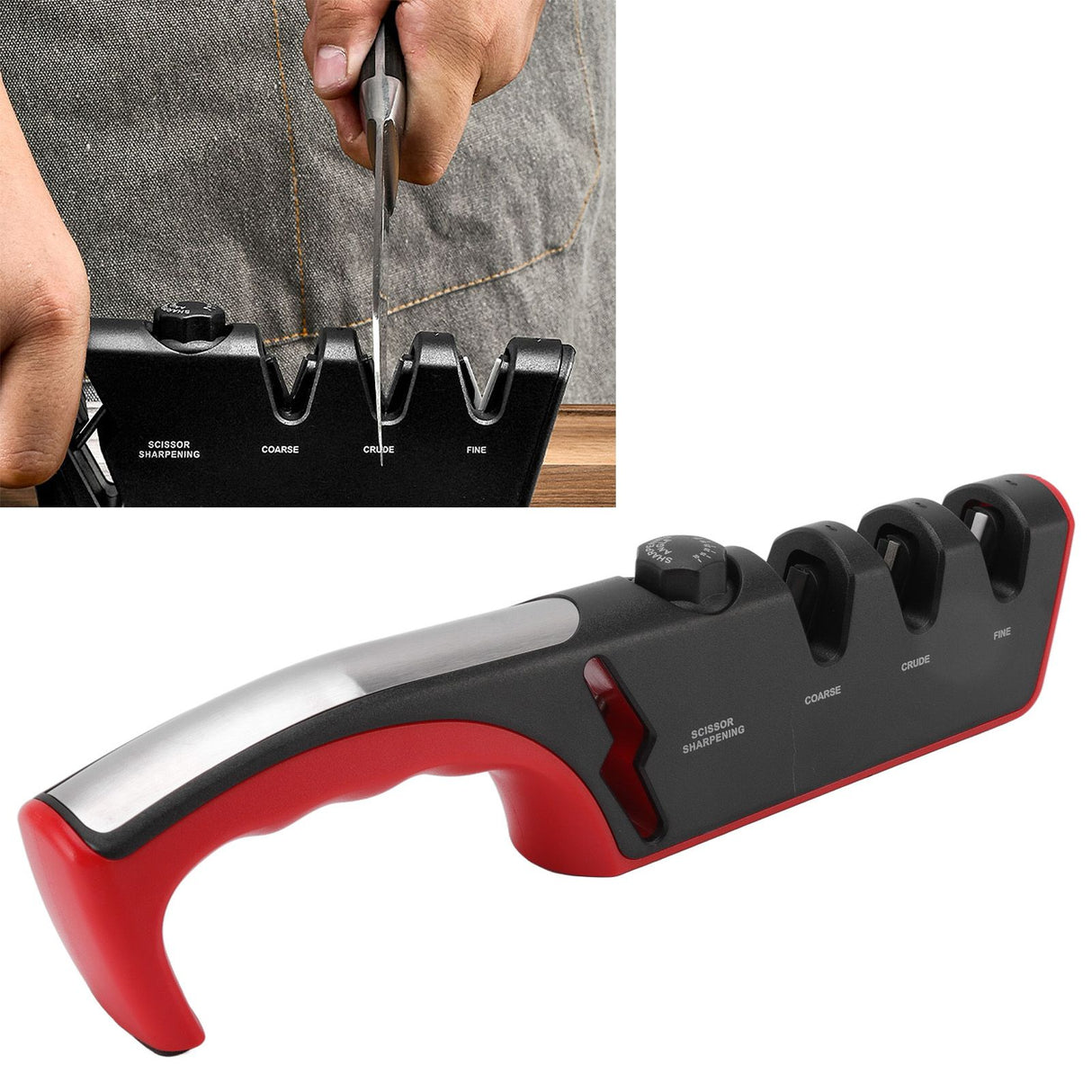 Knife Sharpener Diamond Black Ergonomic Multifunctional Adjustable 3 Stages Kitchen Tool Red