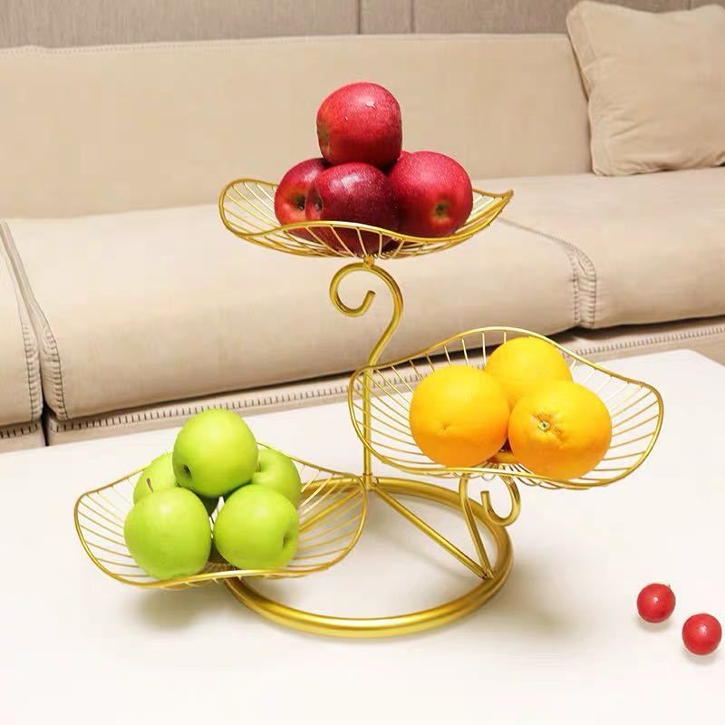 Nordic Style 3 Tier Fruit Basket Modern Multi Layer Fruit Snack Storage Basket for Living Room Coffee Table Lotus Leaf Golden