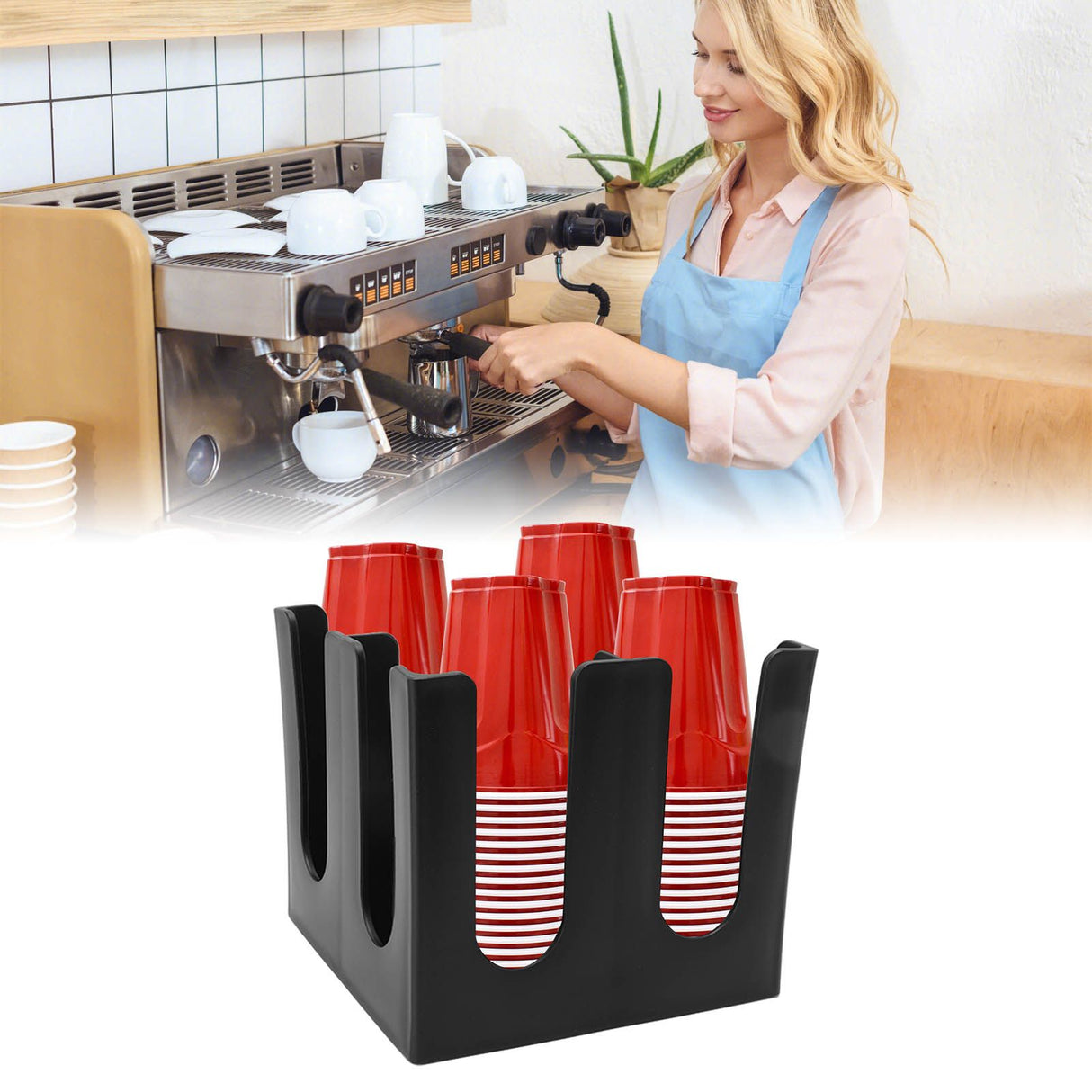Square 4 Grids Disposable Coffee Cup Dispenser Organizer Plastic Cup and Lid Organizer for Restaurant Offices Coffee Shops Lounges