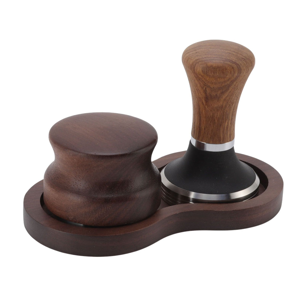Coffee Hammer Tamping Kit Walnut Stainless Steel Tamper Distributor Set with Universal Base for Kitchen 51mm/2in