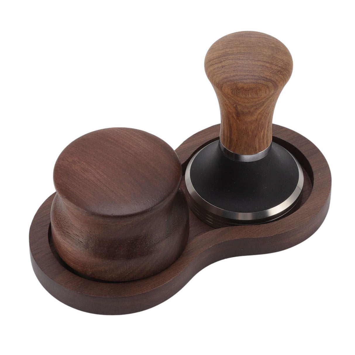 Coffee Hammer Tamping Kit Walnut Stainless Steel Tamper Distributor Set with Universal Base for Kitchen 51mm/2in