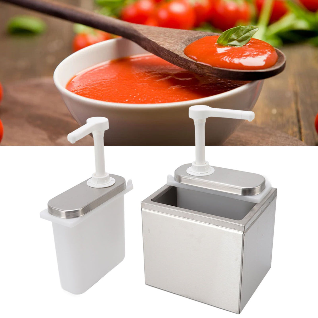 Sauce Dispenser Plastic and Stainless Steel Condiment Pump Station Sauce Dispenser For Kitchen Home 1L Double Pump