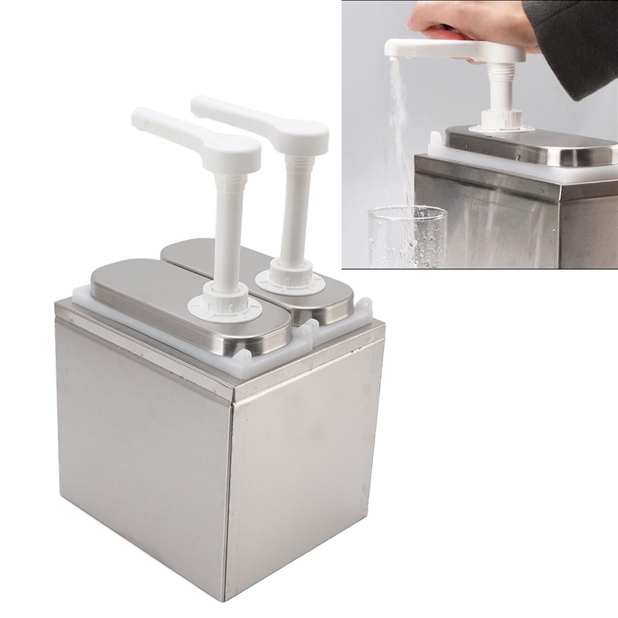 Sauce Dispenser Plastic and Stainless Steel Condiment Pump Station Sauce Dispenser For Kitchen Home 1L Double Pump