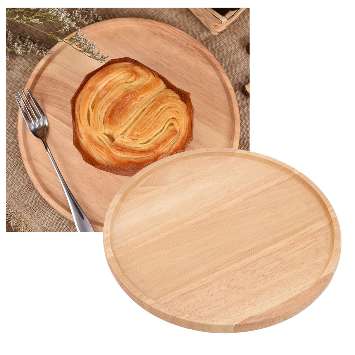 Round Pizza Tray Thick and Sturdy Rubber Wood Fruit Cutting Board for Kitchen Baking Tools