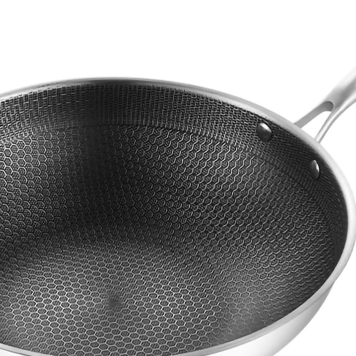 Stainless Steel Wok Pan Double Sided Honeycomb 3 Layer Prevent Sticking Easy Cleaning Wok for Kitchen 32cm/12.6in (No Lid and with Ears)