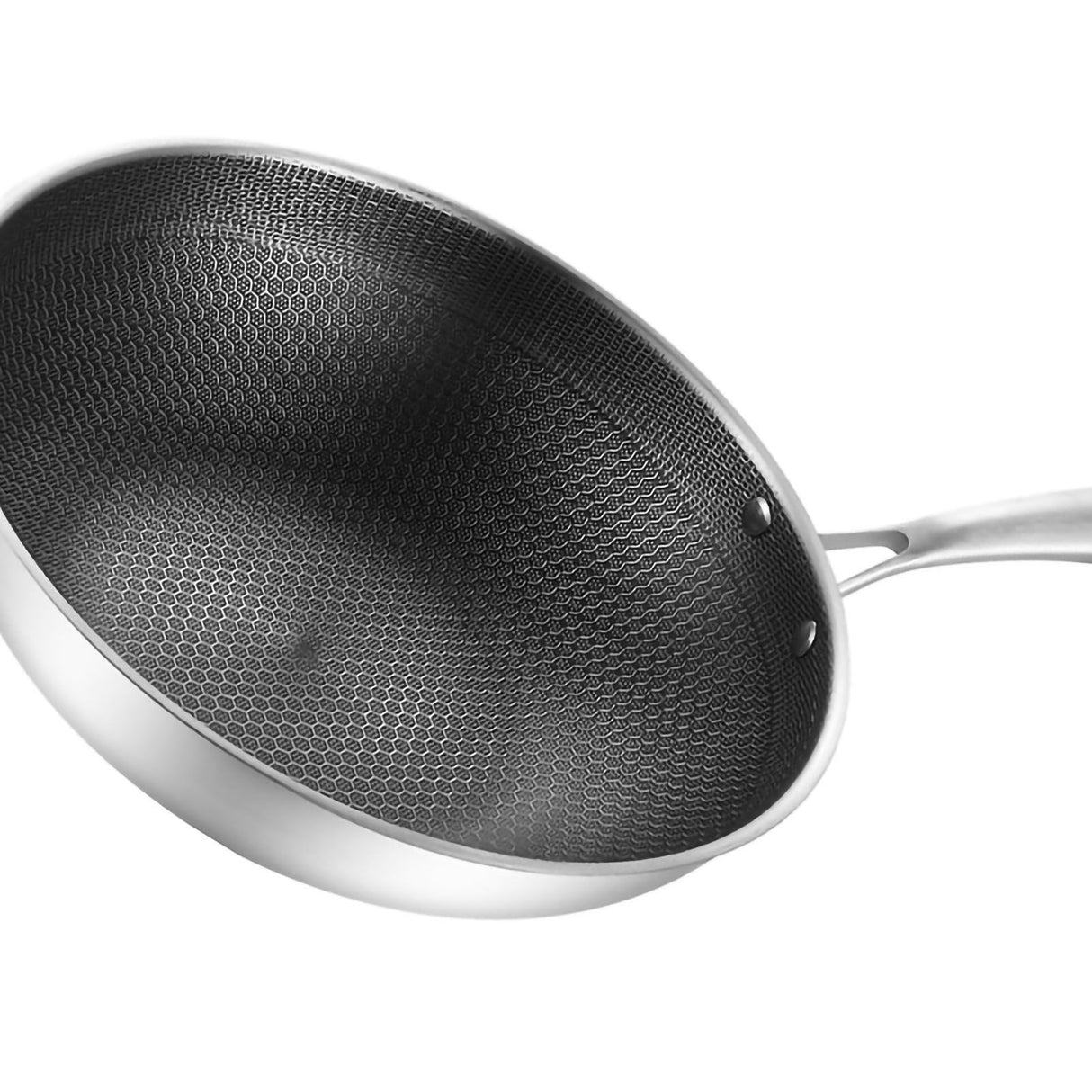 Stainless Steel Wok Pan Double Sided Honeycomb 3 Layer Prevent Sticking Easy Cleaning Wok for Kitchen 34cm/13.4in (No Lid and No Ears)