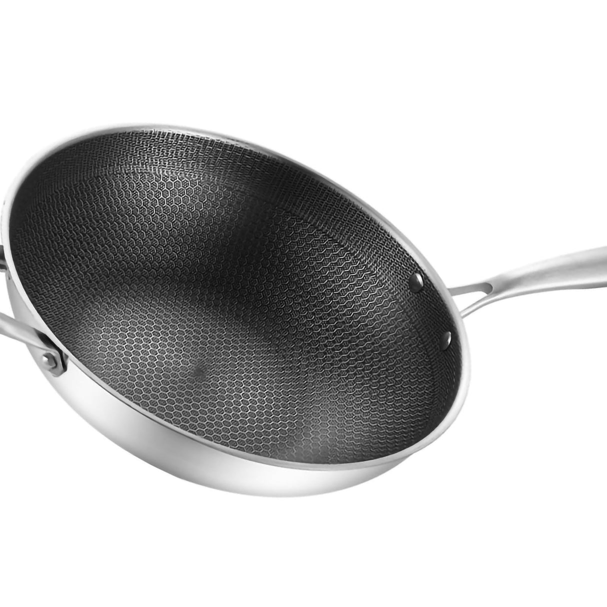 Stainless Steel Wok Pan Double Sided Honeycomb 3 Layer Prevent Sticking Easy Cleaning Wok for Kitchen 34cm/13.4in (No Lid and with Ears)