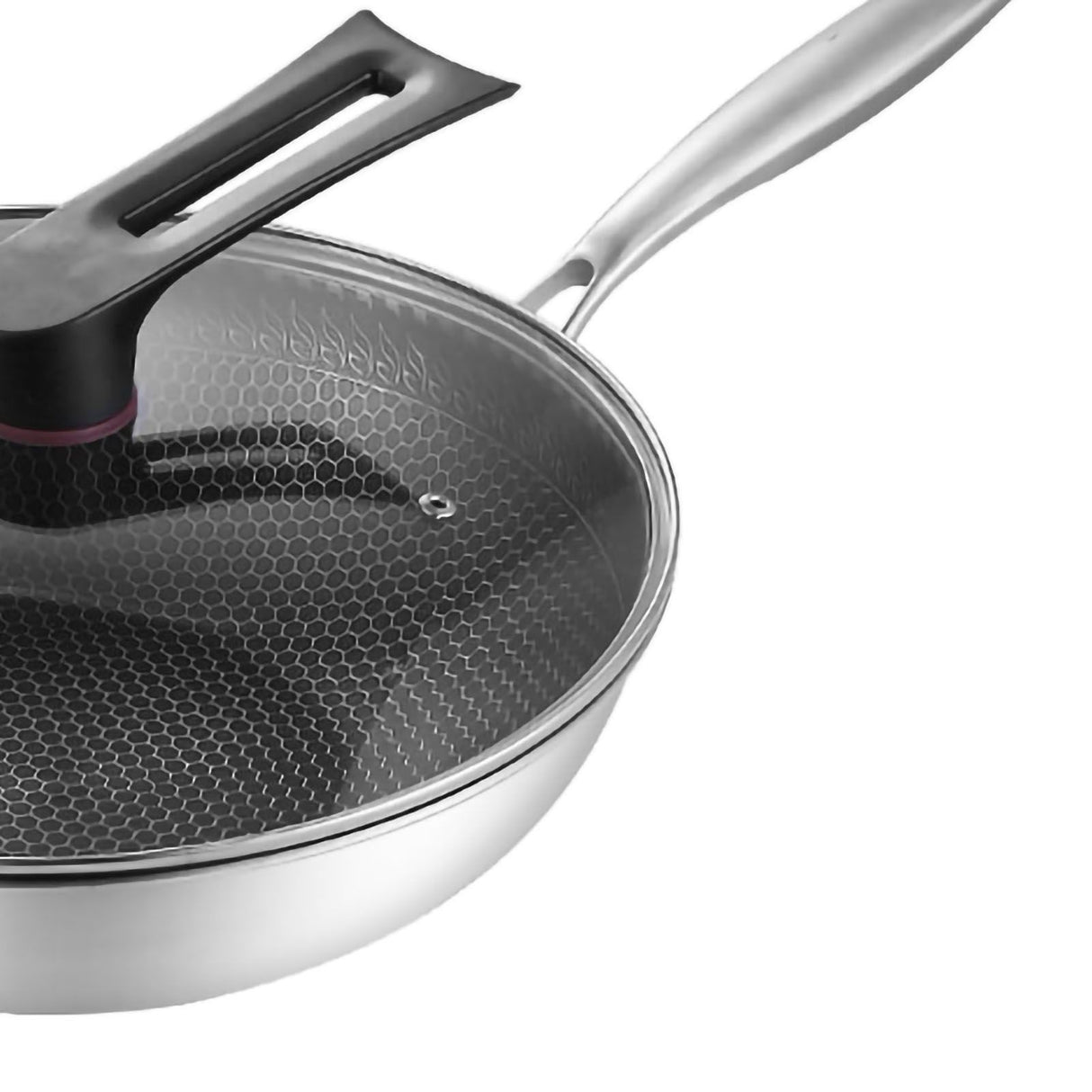Stainless Steel Wok Pan Double Sided Honeycomb 3 Layer Prevent Sticking Easy Cleaning Wok for Kitchen 34cm/13.4in (with Lid and No Ears)