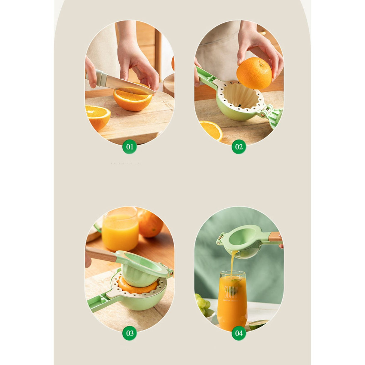 Citrus Juicer Strong Metal Wooden Handle Ergonomic Design Food Grade Coating Hand Juicer White (Wooden Handle)