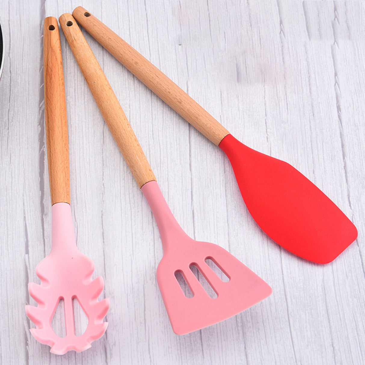 12pcs Cooking Utensils Set Silicone Colorful Wood Handle Cooking Kitchen Utensil Set Colorful
