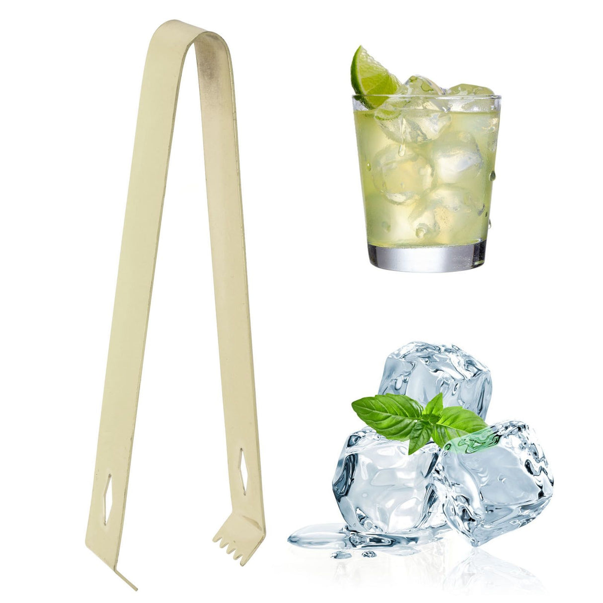 Cocktail Tong Thickened Rhombus Stainless Steel Food Ice Sugar Cube Tong for Bar Gold Plating