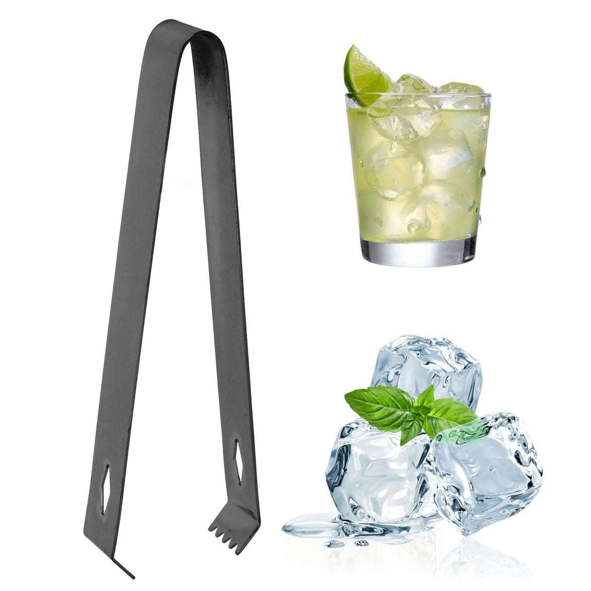 Cocktail Tong Thickened Rhombus Stainless Steel Food Ice Sugar Cube Tong for Bar Black Plating
