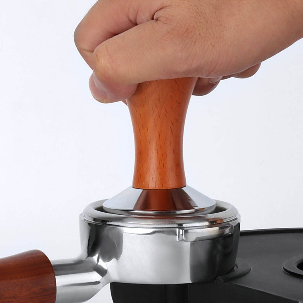 Coffee Tamper Stainless Steel Flat Bottom Tamping Tool Coffee Hand Tamper with Wooden Handle 51mm/2.0in