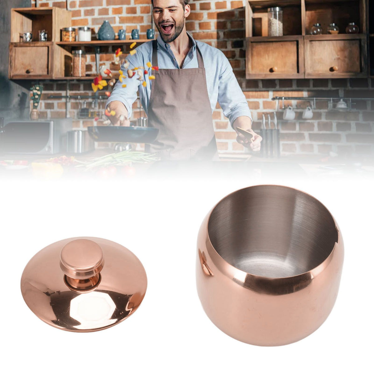 Stainless Steel Gold Seasoning Condiment Pot Spice Salt Sugar Pepper Container Jar Storage Organizer with Lid Rose Gold