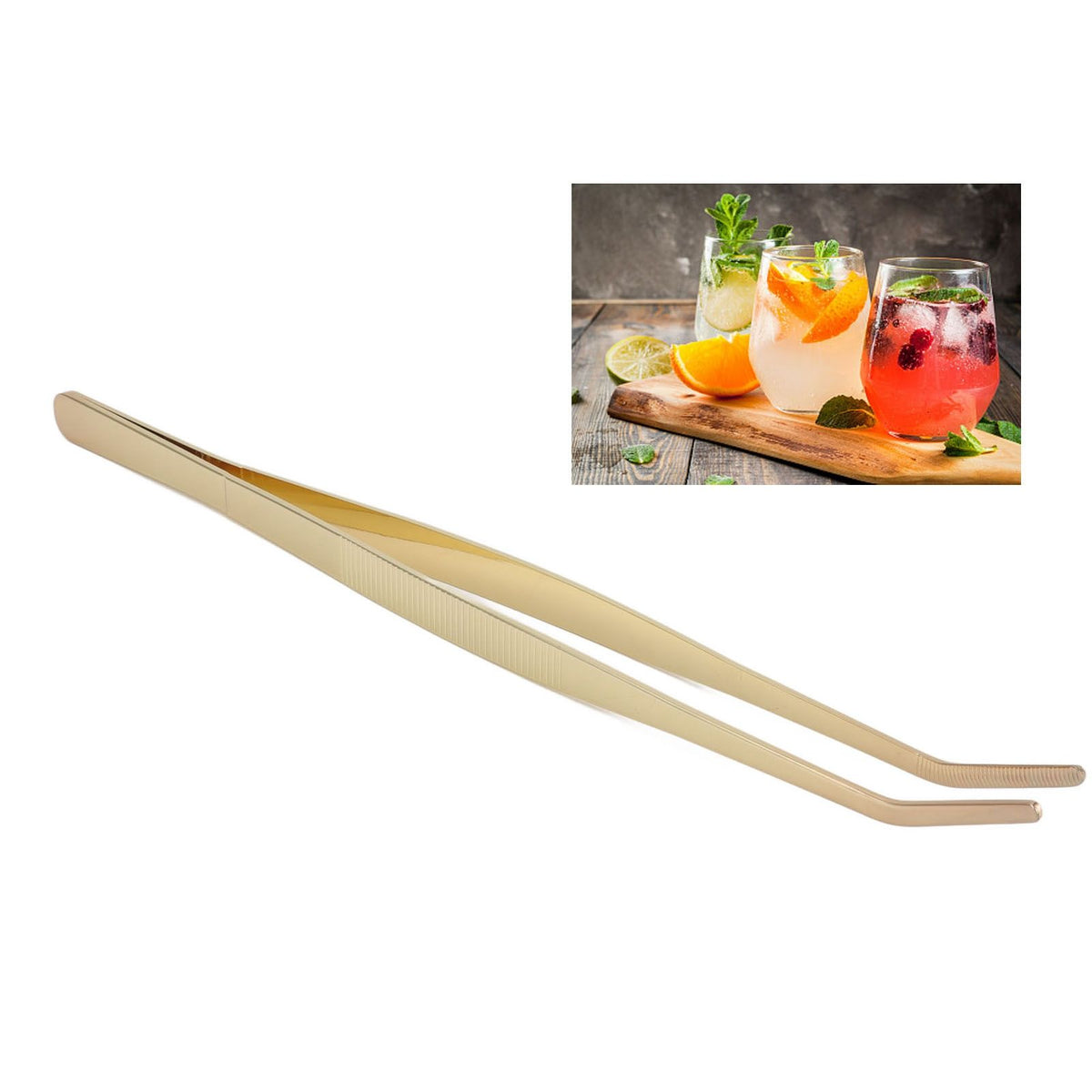 Bar Bent Tip Tweezers Stainless Steel Thicken Kitchen Culinary Tweezer Tongs for Sugar Cubes Ice Cubes Lemon Slices