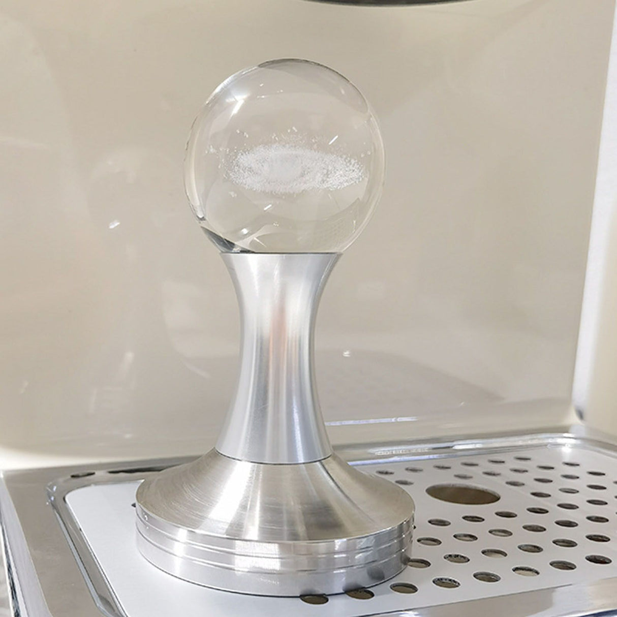 Coffee Tamper Food Grade Stainless Steel Crystal Ball Coffee Powder Hammer for Kitchen Shop Silver Pillar 51mm/2in