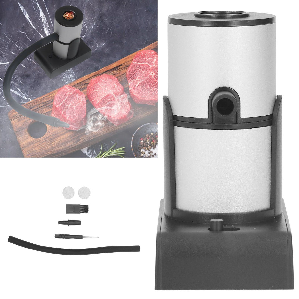 Smoker Machine Silver Handheld Compact Cocktail Meat Food Smoke Infuser for Kitchen
