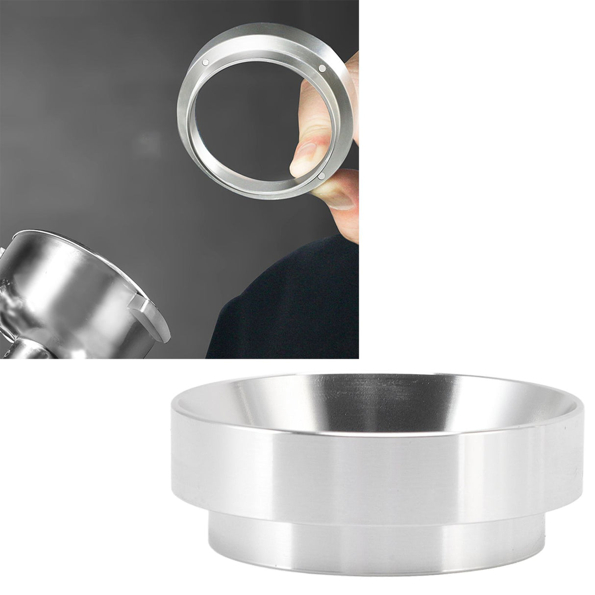 51mm Dosing Funnel Anti Flying Powder Aluminum Alloy Universal Dosing Rings with Magnetic for Household Coffee Shop Silver