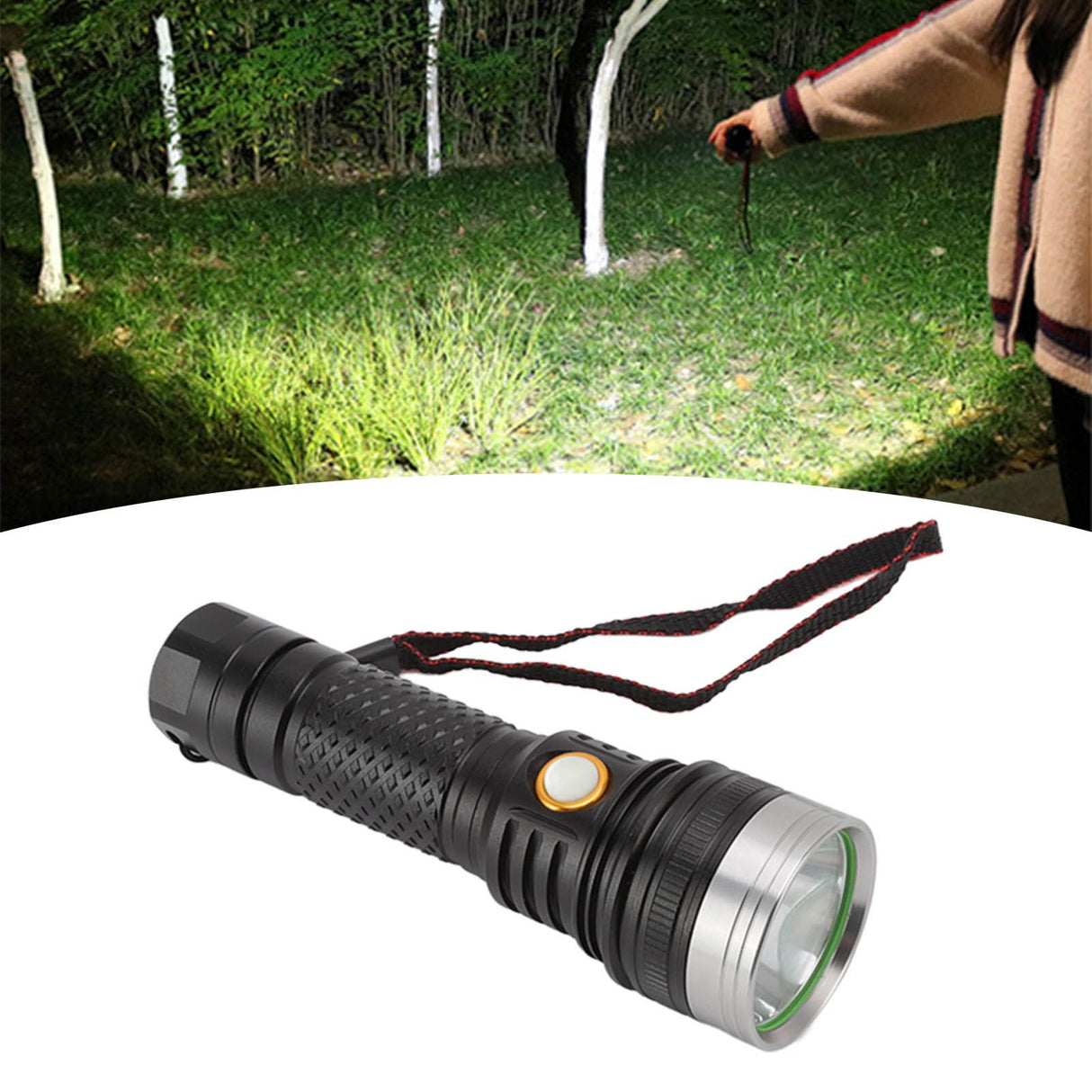 LED Flashlight 2 Levels High Brightness SST40 Wick White Light Life Waterproof Portable Outdoor Flashlight for Home Adventure