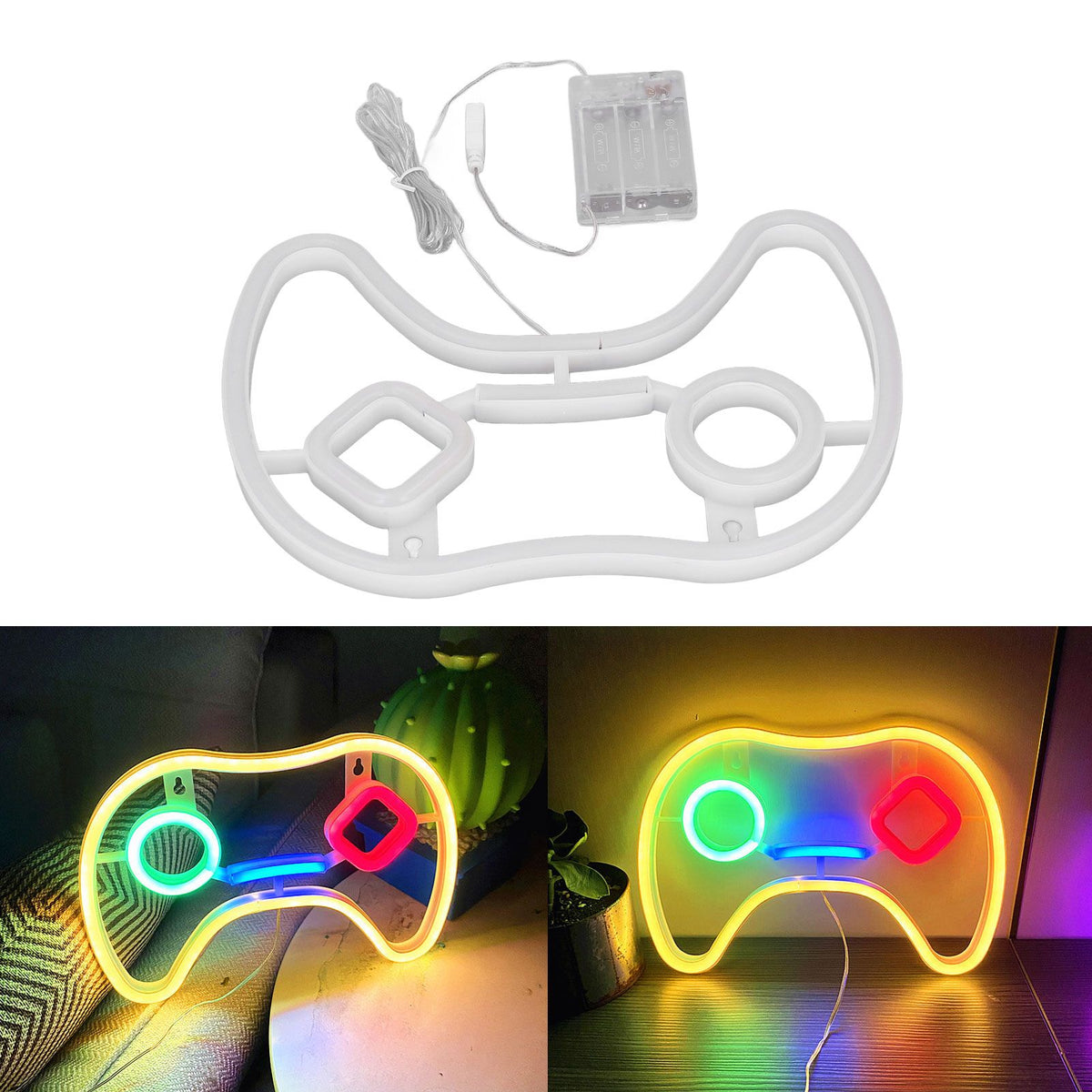 LED Neon Sign Game Controller Shaped 11inx7.5in LED Safe PVC ABS Battery USB Powered Gamepad Neon Sign for Bedroom Party